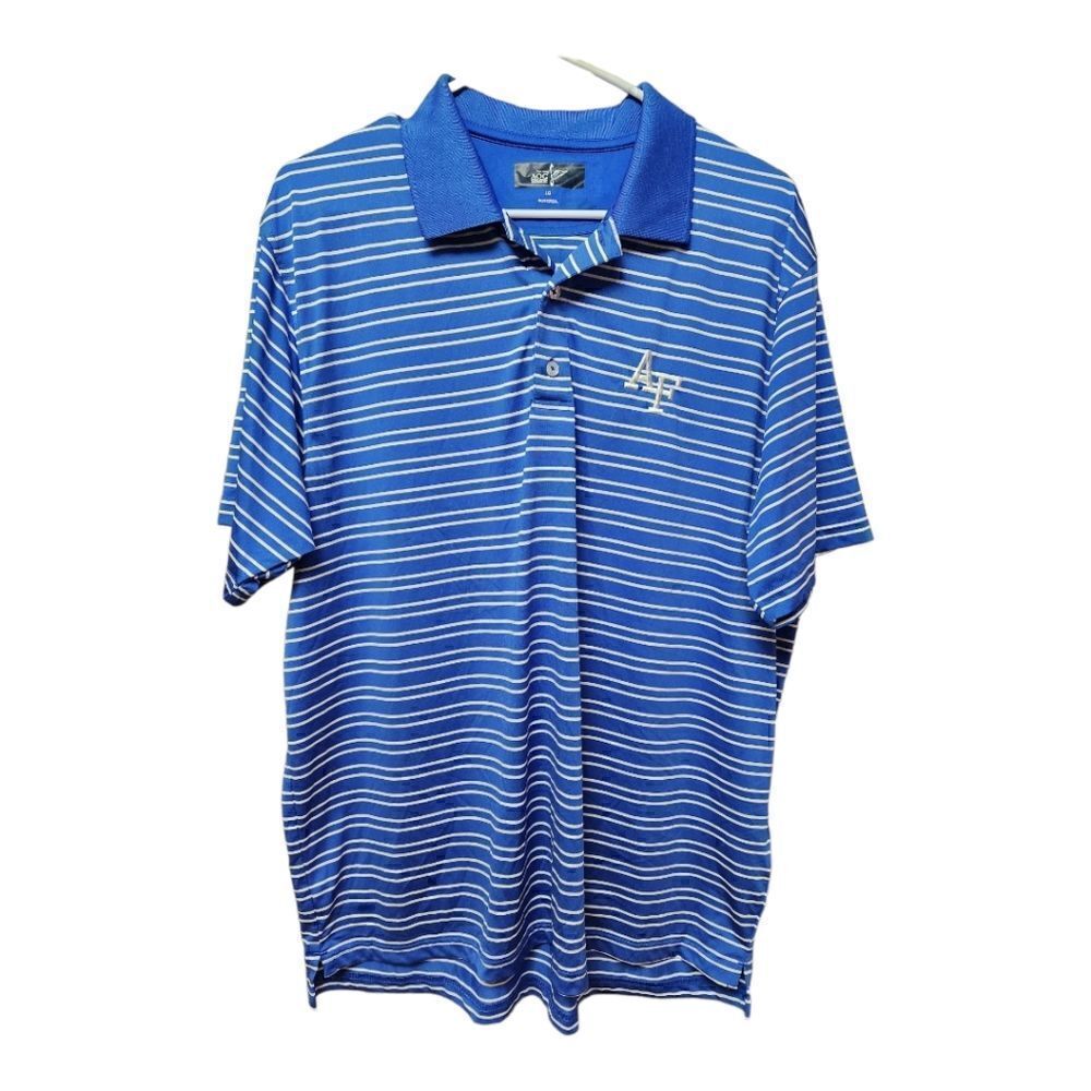 1052 - Air Force White & Blue AF Short Sleeve Polo Shirt Men's Large